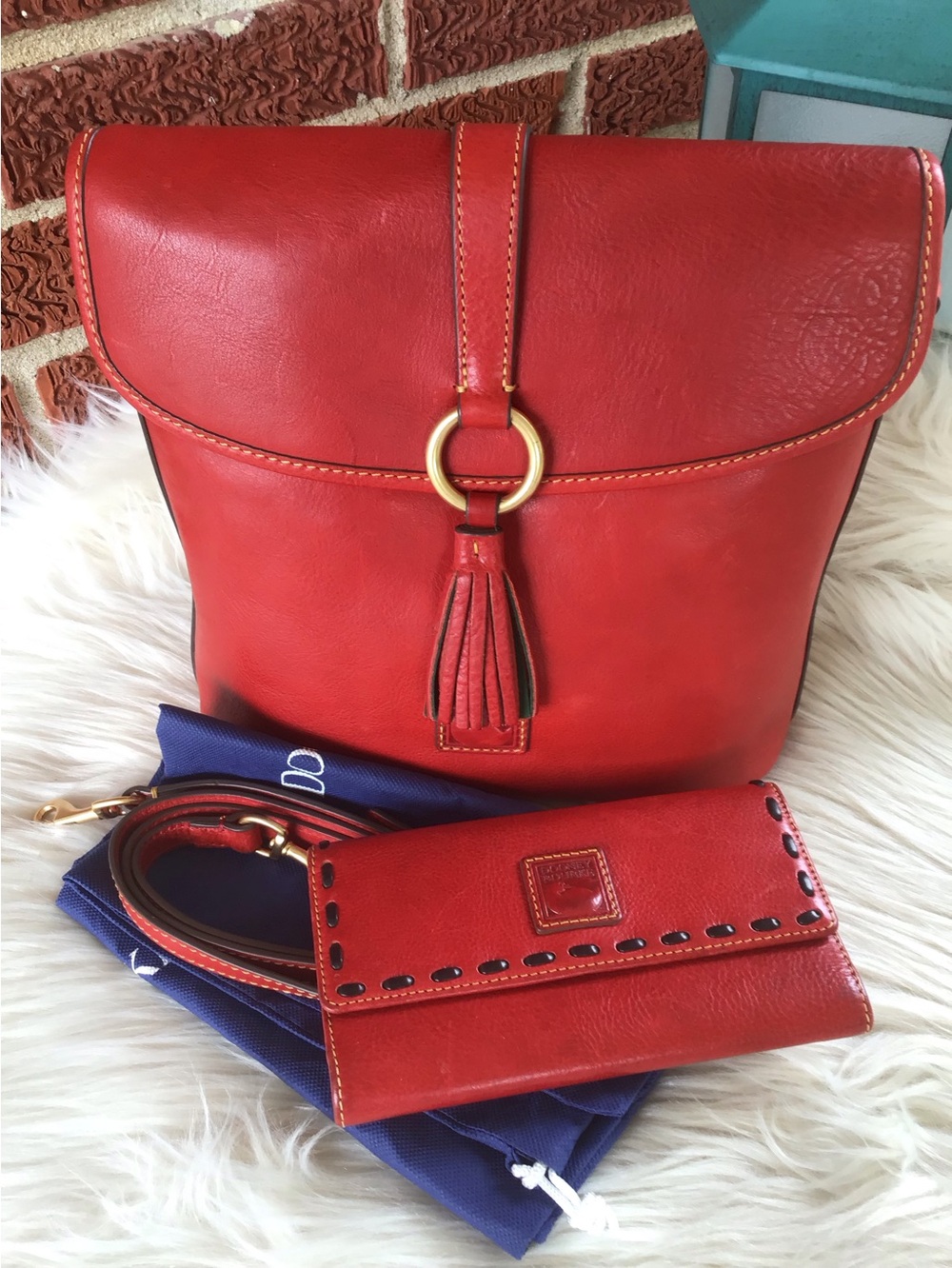 Dooney Florentine bag and wallet set in red